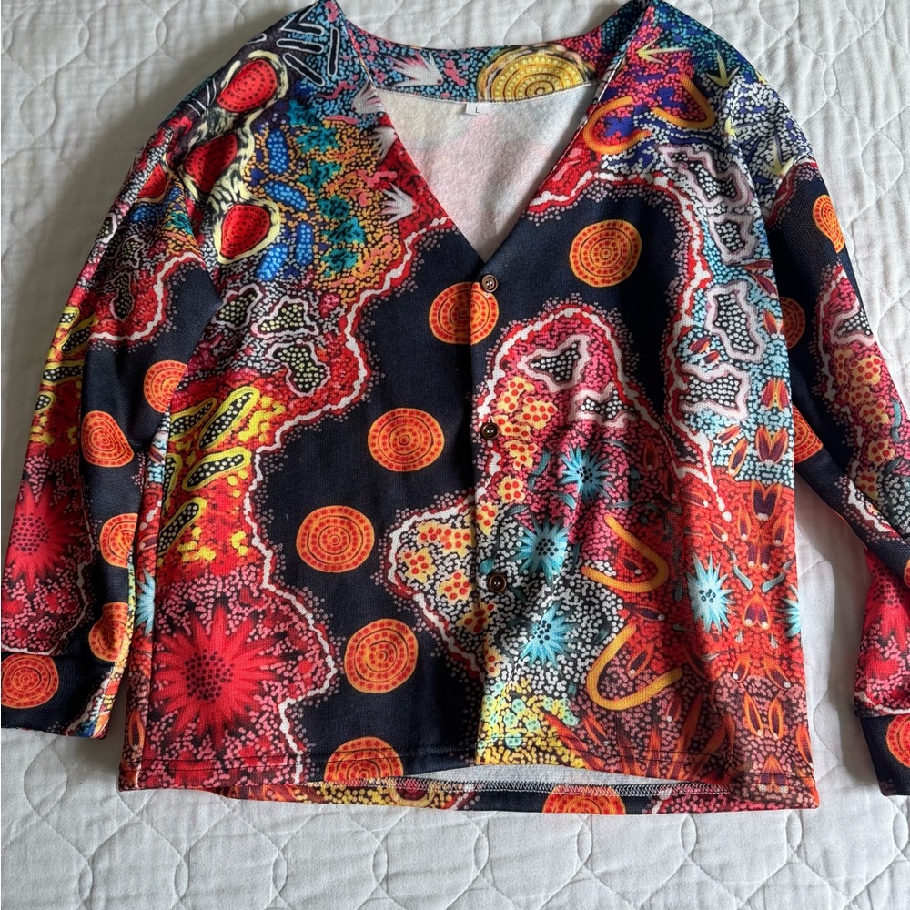 Psychedelic Festival Trippy Colorful Patterned V-Neck Cardigan